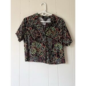 La Vita Spring Jacket Women's Petite Large PL Floral Short Sleeve One Button Top
